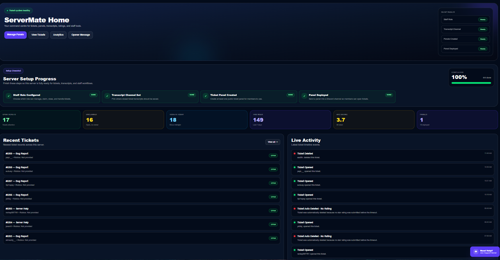 Overview ServerMate dashboard screenshot
